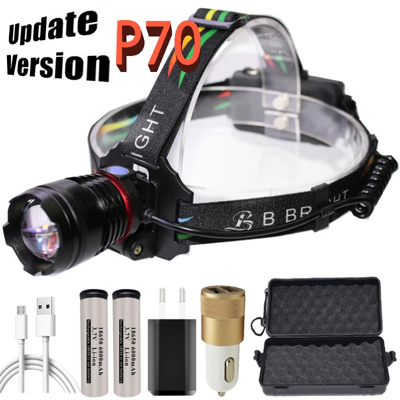 

2020 new xhp70 Head lamp USB charging 18650 super bright Headlamp rechargeable waterproof head light ZOOM for camping