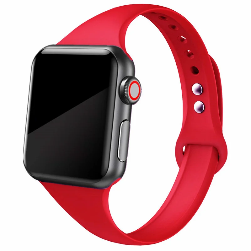 Rose red 25 Тонкий ремешок для Apple watch 5 ремешок 44 мм 40 мм iWatch ремешок 38 мм 42 мм спортивный силиконовый браслет ремешок для Apple watch 4/3/2/1 38 - Цвет ремешка: Rose red 25