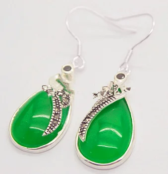 

15*26mm Natural Green gem stone 925 $ CZ Crystal Natural stone gems Luxury Ms. girl Wedding Jewelry Marcasite Earrings