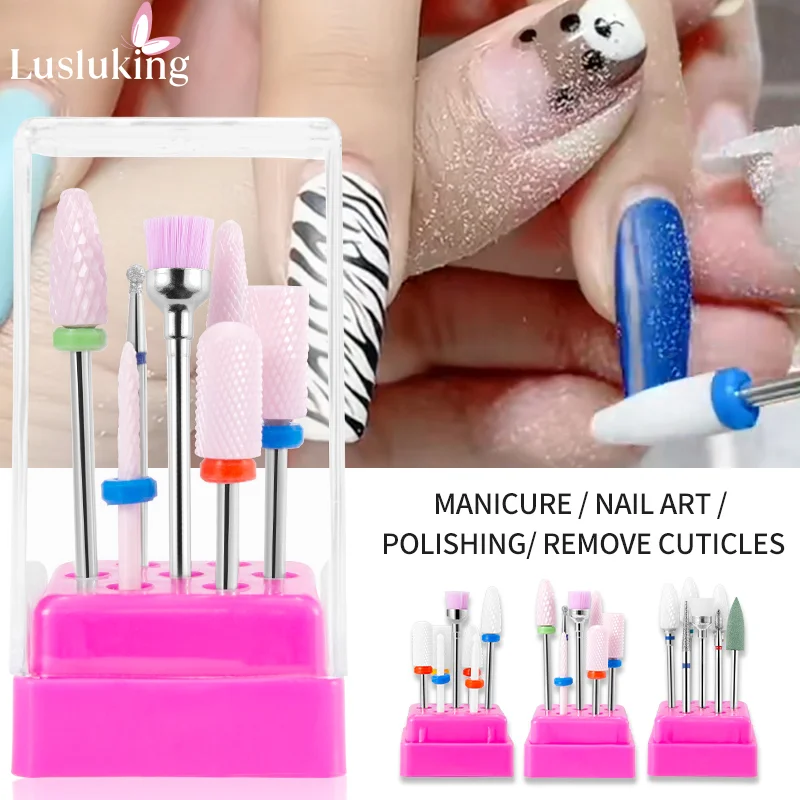 7/8Pcs 상자 다이아몬드 밀링 커터 네일 드릴 비트 전기 드릴 매니큐어 페디큐어 기계 네일 도구 액세서리