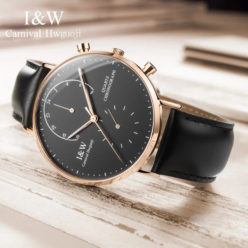 

2017 CARNIVAL I&W UltraThin 6mm Dual Time Quartz Men Watch TopBrand Luxury Sapphire Crystal Simple Fashion Waterproof Montre