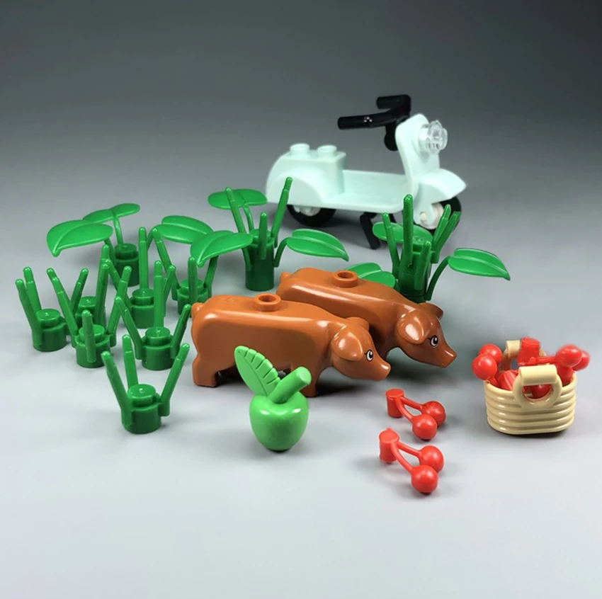 Grass Tree Animal Pigs Fruits Motor Car Building Blocks with Figures Set City View MOC Accessories Bricks DIY Toys for Children | Игрушки и