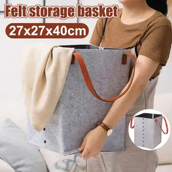 

Gray Felt Storage Basket Sundries Underwear Toy Storage Box Foldable Cosmetic Stationery Organizer Book Container Laundry Basket