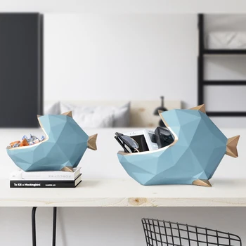 

Simple 3D Geometric Multi-purpose Big Mouth Fish Key Storage Box Ornament Decor Debris Dried Fruit Plate Animal Resin Craft Home