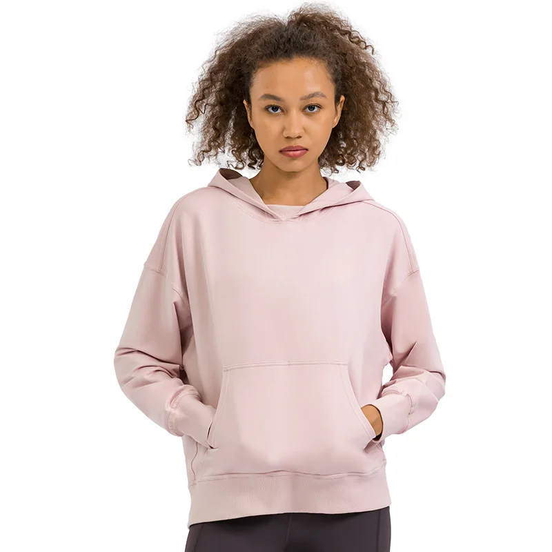 New Arrival Women Solid Pocket Pullover Hoodie Sports Long Sleeve