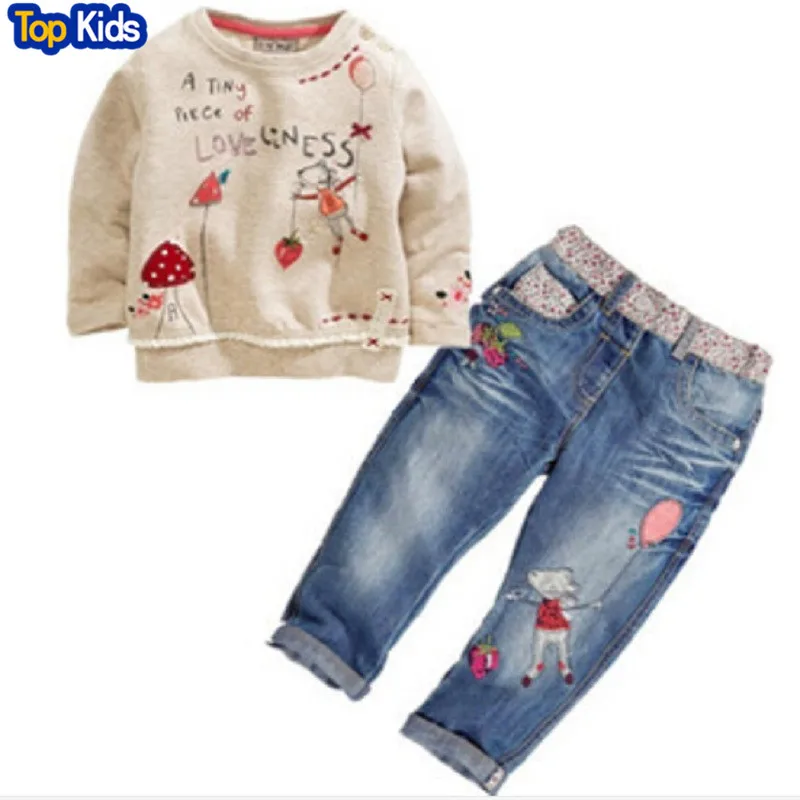Toddler Cute Baby Girl 2pcs Children Sets Long Sleeve Tops+ Jeans Children Sets Spring Summer Outfits fall Cute