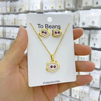 

Stainless steel jewelry eye charm metal necklace earring pendant set Premium 316L for women's birthday party wedding wholesale