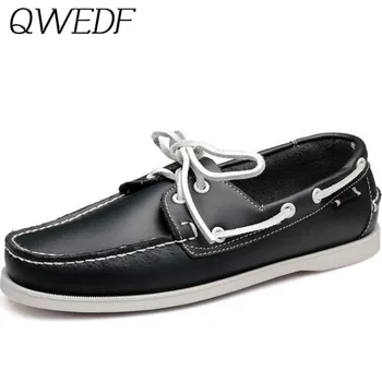 

2019 Man's Leather Ultralight Shoes Breathable Hand Stitching British Style Driving Sneakers Large Size Footwear Lace-Up F3-64