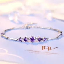 Pieczęć 925 Sliver marki bransoletka z diamentami dla kobiet moda Pulseras De Ley 925 Mujer kamień szlachetny fioletowy Topaz Bizuteria bransoletka(China)