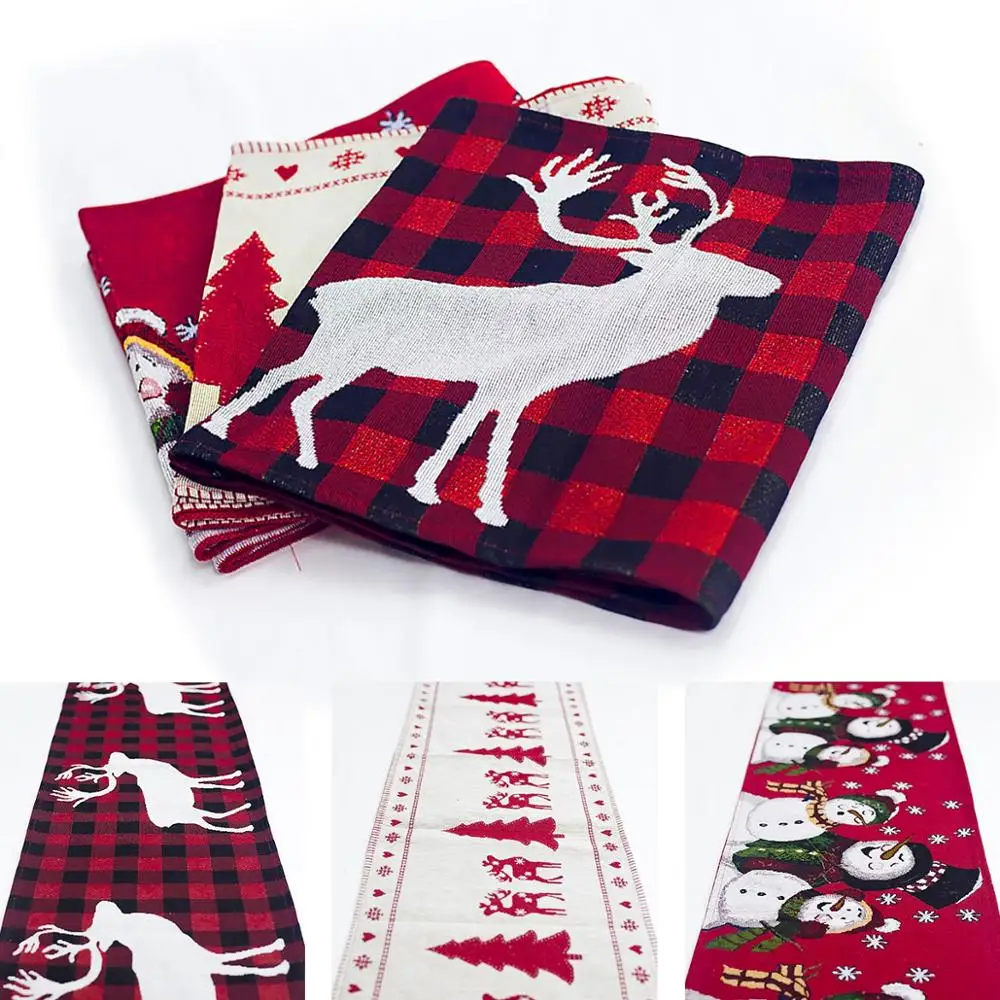 Christmas Table Runner Flag Christmas Decoration For Home Embroidered Elk Christmas Table Decor 201