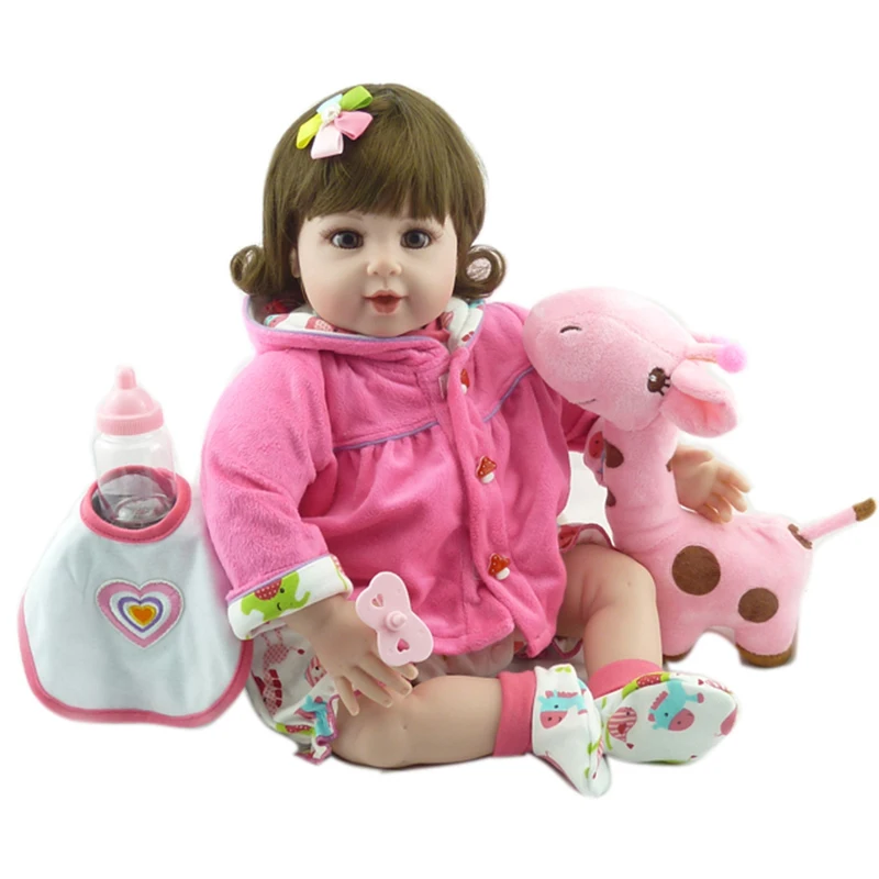 Lucydoll 20inch 50cm Bebe Doll Reborn Soft Silicone Boy Girl Toy Reborn Baby Doll Gift For Children Pink Clothes White Bib
