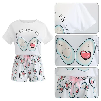 

Women Nightwear Set Summer Short Sleeve T-shirt Shorts Loose Crew Neck Lounge Wear Gift Fashion Soft Floral Printed Daily Casual