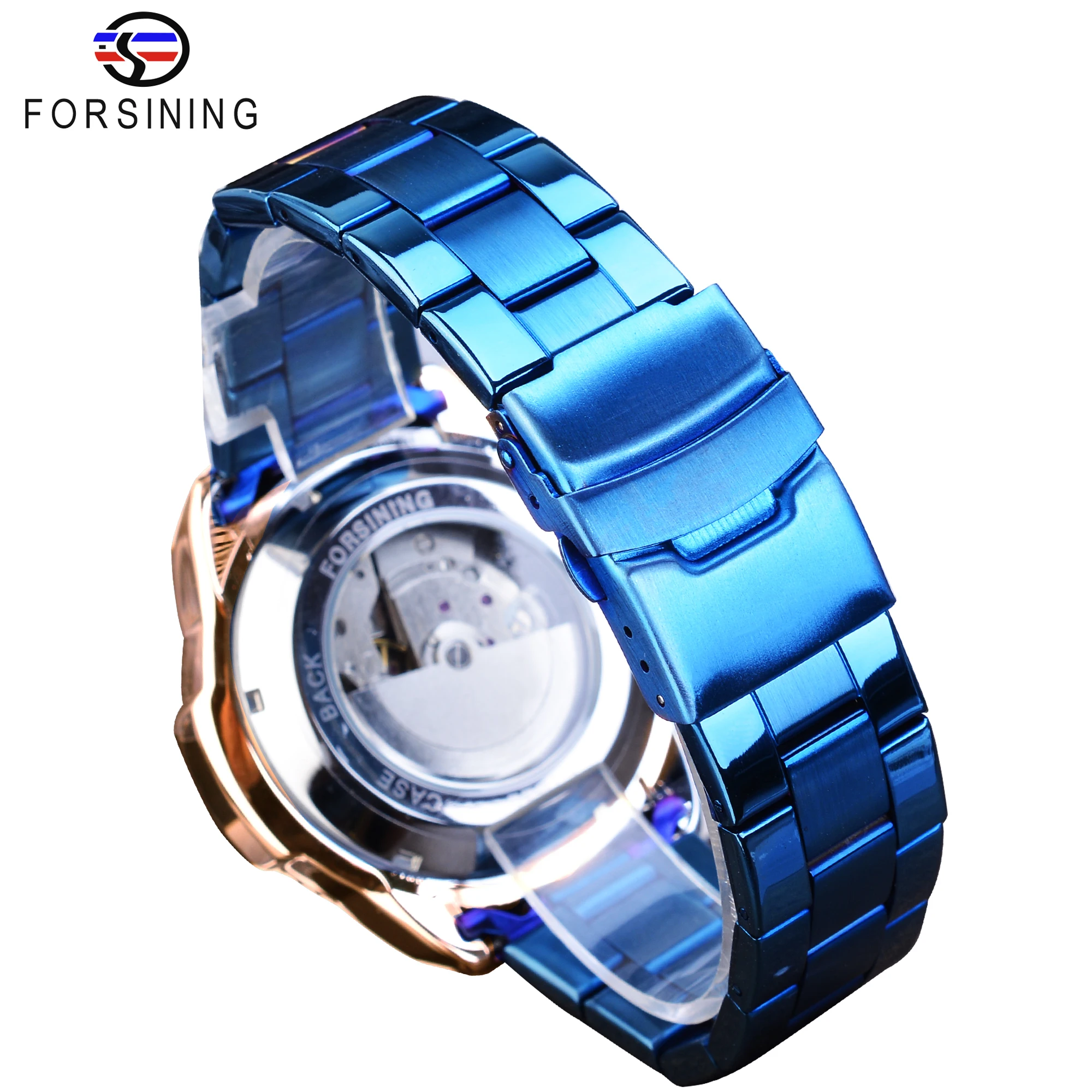 Forsining Business Mens Watches Top Brand Multicolor Man Clock Blue Stainless Steel Mechanical Automatic Stylish Male Wristwatch
