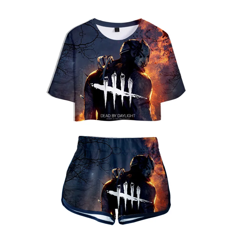 Juego muerto a la luz del día para mujer, conjunto de dos piezas con estampado 3D, moda para chicas, camisetas Harajuku, pantalones cortos, chándal, novedad de 2020