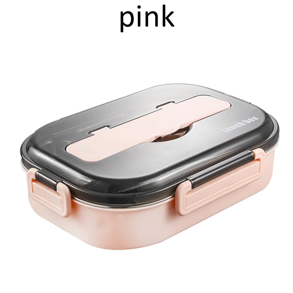 Ланч-бокс из нержавеющей стали с ложкой герметичные коробки для завтрака набор посуды СВЧ Взрослый Детский пищевой контейнер A13 - Цвет: Розовый