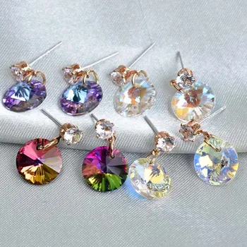 Crystal Stud Earrings For Women New Simple Geometric Round Earring Jewelry Fashion Accessories Colorful Earings