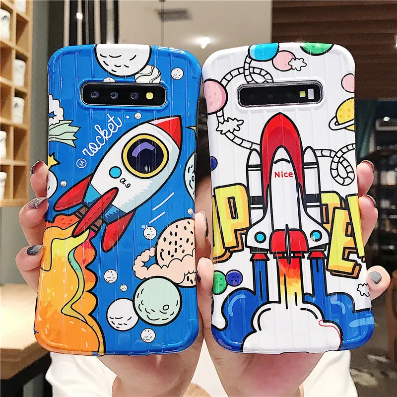 

Small Waist Rocket Phone Cases For Samsung Galaxy S10 S8 S9 Plus Note 8 Note 9 Soft Silicone TPU Cute Cartoon 3D Glossy Covers