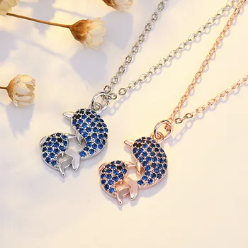 

What a Coincidence That lan xuan Simple Delicacy Diamond Set shuang porpoise Necklace shi shang lian ren Pendant Inlaid Blue Dia