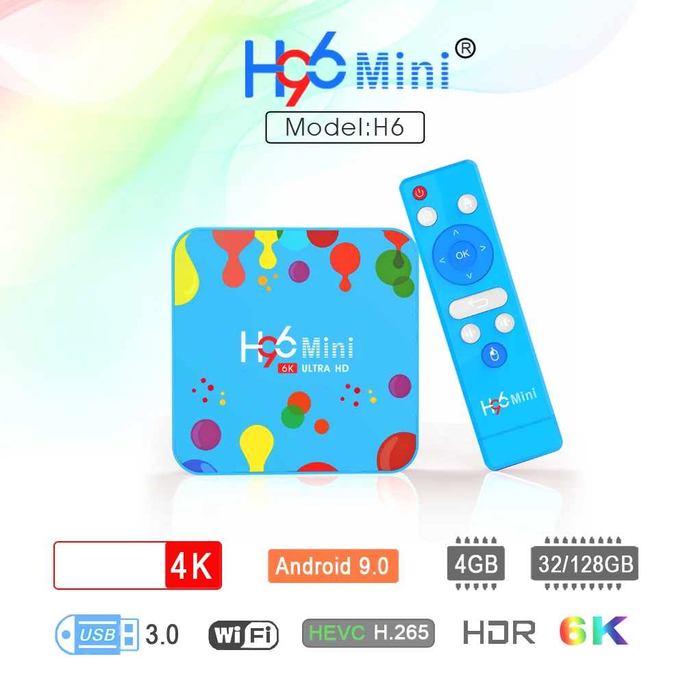 H96 Мини Смарт android tv box Android 9,0 4K медиаплеер Allwinner H6 четырехъядерный DDR3 4 ГБ 32 ГБ 128 ГБ 2,4G 5G WiFi 100M LAN BT4.0