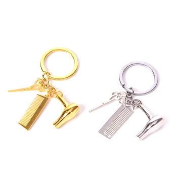 Billige Persönlichkeit Haar Trockner Kämme Schere Anhänger Keychain Friseur Werkzeuge Haar Stylist Scissor Blow Salon Kreative Geschenk