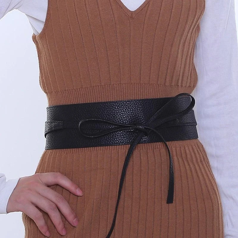 

Wide Belt Women Faux Leather Dress Belts Fashion Ring Waistband Femme Coat Decorated Lace Up Girdle Cummerbunds Female Corset