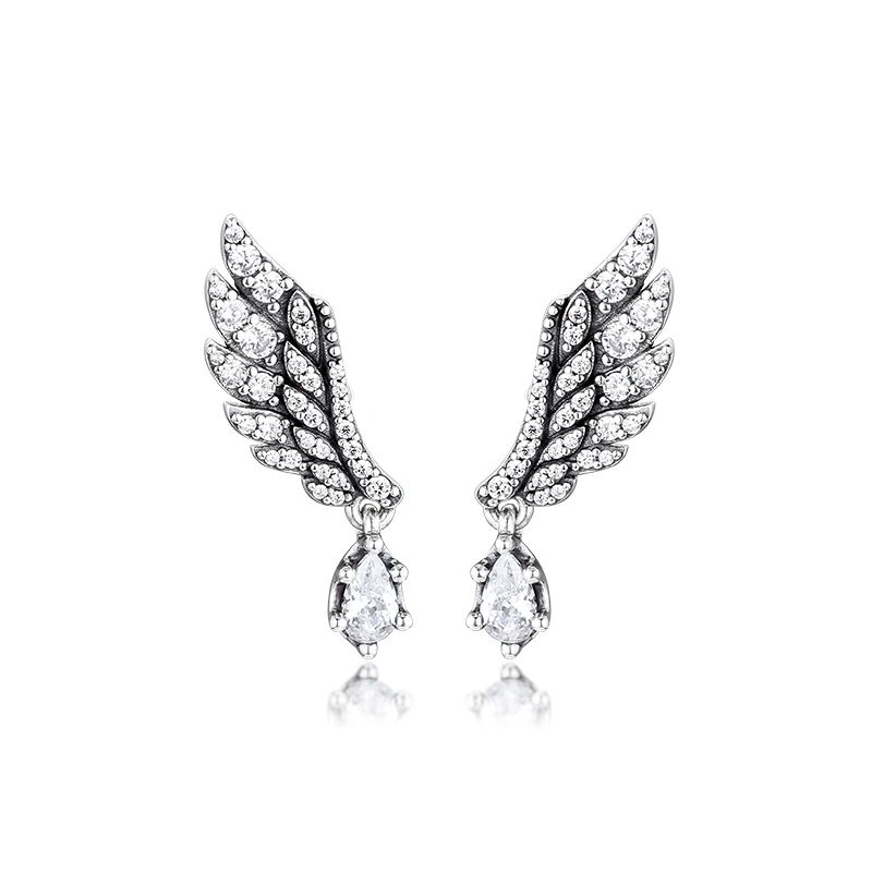 

CKK Silver 925 Jewelry Dangling Angel Wing Stud Earrings For Women Gift Sterling Silver Original Earring