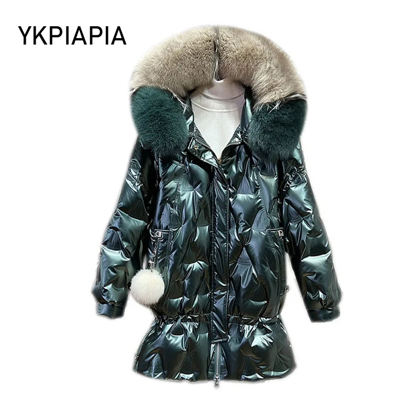 2020 длинный женский пуховик YKPIAPIA теплый меховой воротник с капюшоном женская