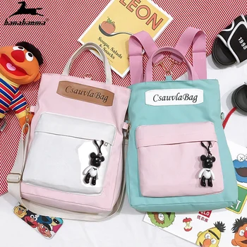 

Girl Cute Shoulder Bags Cartoon Pendant Knapsack Fashion Women Canvas Messenger Bags Zipper Handbags Multi-function School Bags