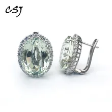 Пси большой камень 19.5ct натуральный зеленый аметист серьги стерлингового серебра 925 Овальный 12*16 мм ювелирных украшений для Для женщин леди вечерние подарок