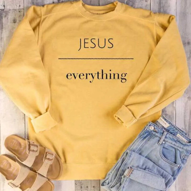 

Jesus Over Everything Letter Print Sweatshirts Faith Hope Love Slogan Pullover Streetwear Christian Women Clothing Drop Shipping