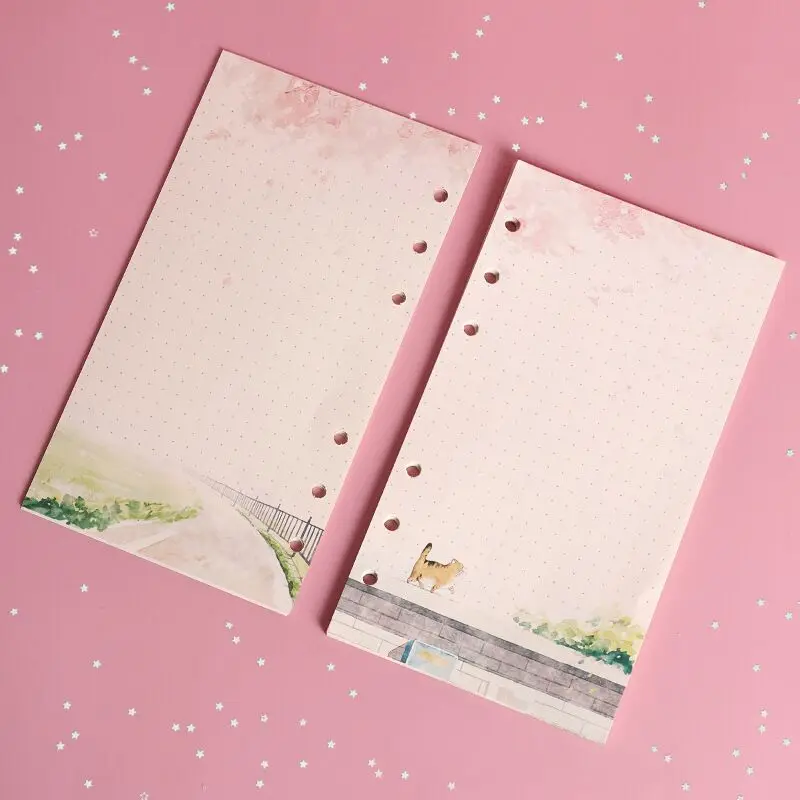 Sharkbang New 80 Sheets Kawaii Sakura And Cat A6 Loose Leaf Notebook Refill Spiral Binder Inner Pages Line Grid Blank Agenda 5