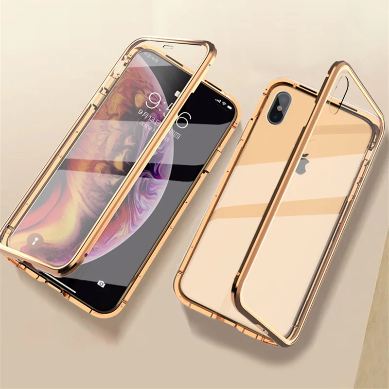 Магнитный адсорбционный металлический чехол для телефона iPhone XS Max XR X 360 двухсторонний стеклянный Магнитный чехол для iPhone 8 7 6 6S Plus Funda