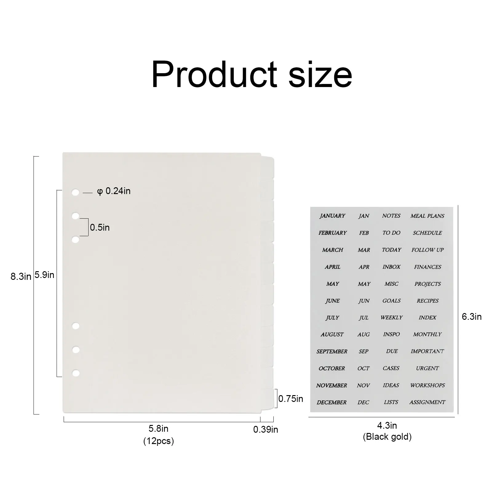 6 Hole A5 Dividers Tabs 12pcs Plain White A5 Plastic Tab Dividers Monthly Planner Clear