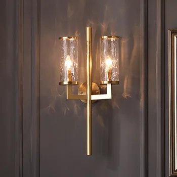 

Postmodern simplicity LED wall lamp Transparent Glass lighting Nordic Copper Sconces bedroom bedside staircase deco fixtures