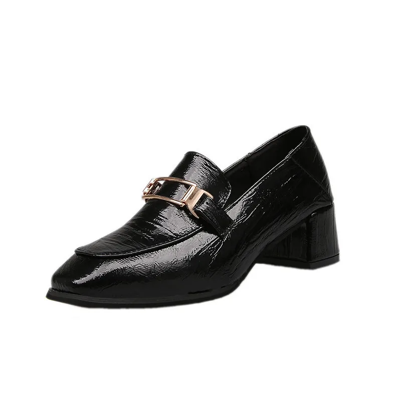 Shoes women 2020 tide shoes spring new small leather shoes women's British style retro medium-heeled square head loafers