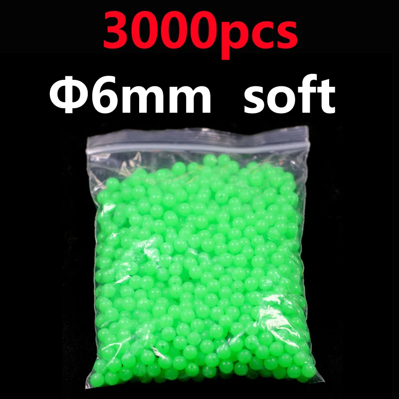 1000/3000PCS Red Green Round Soft Rubber Luminou Fishing Beads
