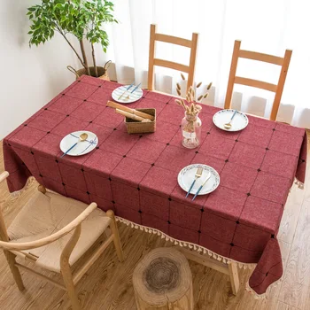 

Geometric lattice Decorative Linen Tablecloth With Tassel Thicken Rectangular Wedding Dining Cover Tea Table Cloth