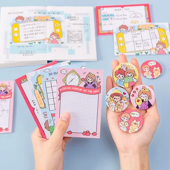 

30 Sheets Memo Pad + Badge Stationery Set Page Flags Kawaii Notepad Lovely Note Pad Cartoon Kids Gifts Cute Post It Paper Kit
