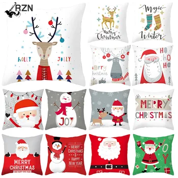 

RZN Christmas Cushion Cover Christmas Decorations For Home Sofa 2020 Xmas Gifts Santa Claus Polyester Throw Pillowcase 45*45