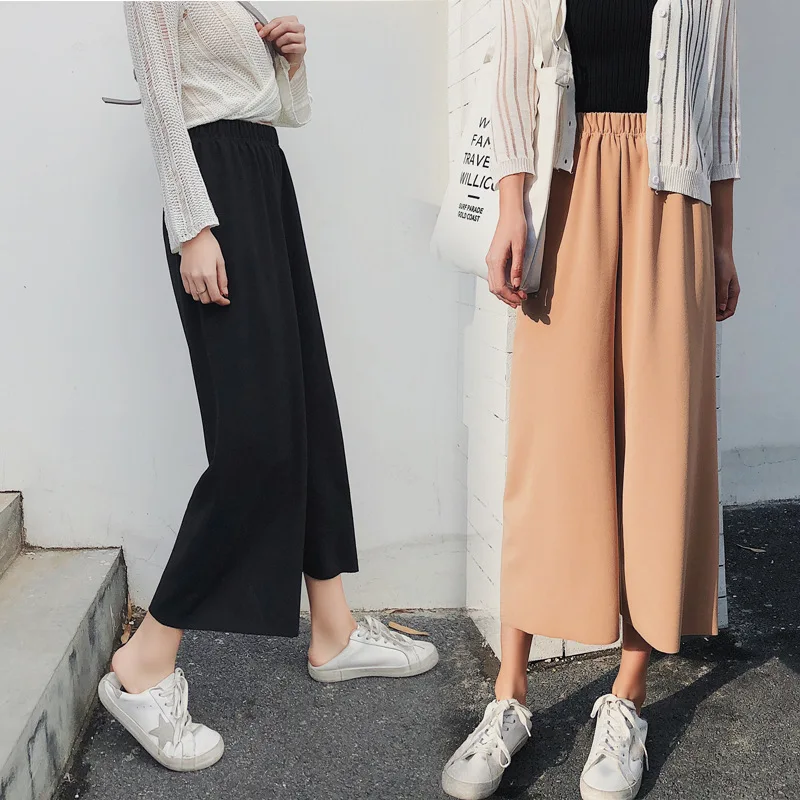 

Loose Pants Student Korean-style Spring High-waisted Large Size Loose-Fit Fat Mm Harajuku Capri Wide Leg Black And White with Pa