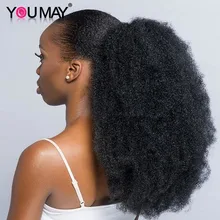 Rizado Afro coqueto Clip Ins de cola de caballo para las mujeres negro Natural de cola de caballo Clip en extensiones de cabello humano YouMay