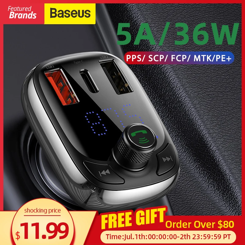 Baseus FM передатчик модулятор Bluetooth 5,0 Handsfree Car Kit аудио MP3 плеер с PPS QC3.0 QC4.0 5A быстрое автомобильное зарядное устройство|FM-трансмиттеры|   | АлиЭкспресс - Топ товары с Алиэкспресс