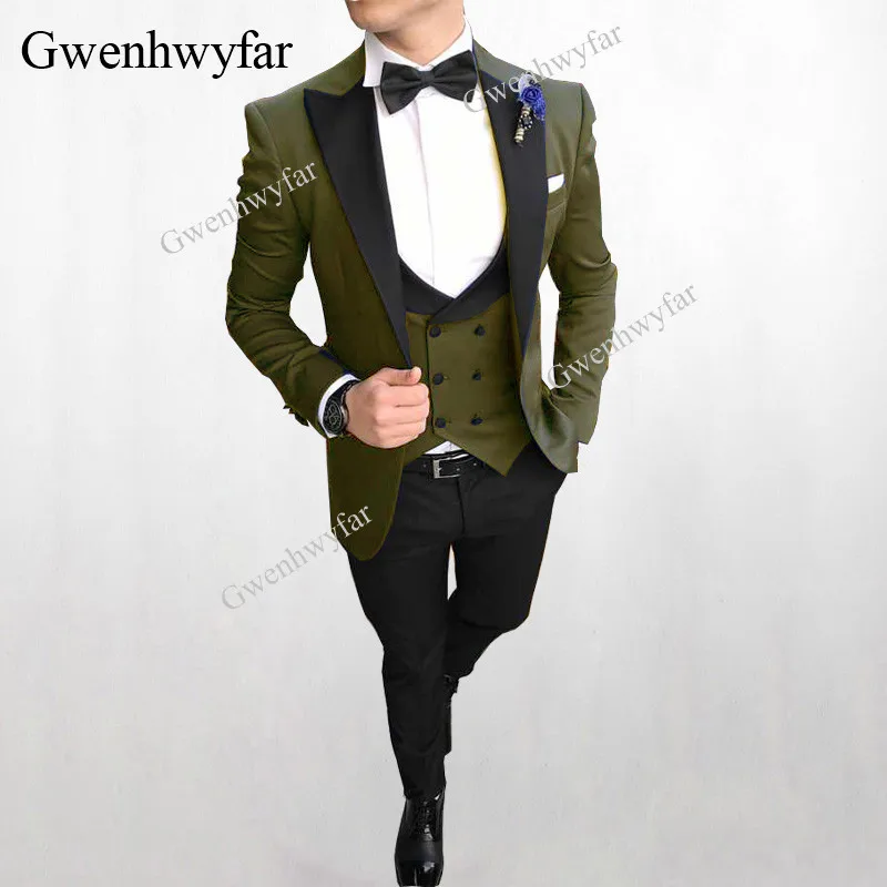 Gwenhwyfar элегантный серый формальный мужской костюм Slim Fit мужские s костюмы индивидуальный пошив смокинг жениха блейзер для свадьбы Выпускной пиджак брюки с жилетом - Цвет: color 1