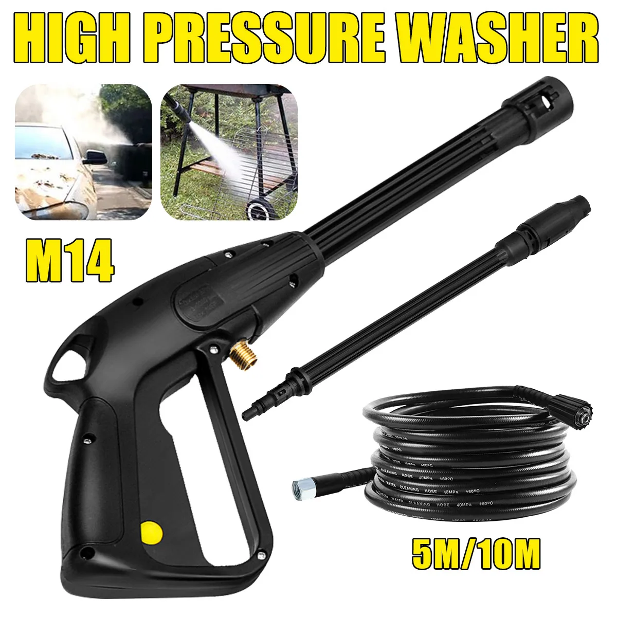 Brush Car Washer Spray Gun Power High Pressure Water Lance Hose Pipe Nozzle Jet 