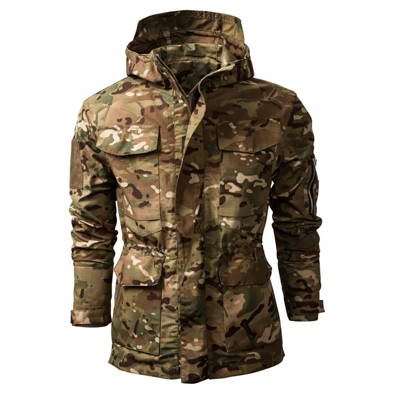 Брендовая одежда, тактическая куртка для мужчин, водонепроницаемое пальто, камуфляжные ветровки с капюшоном, камуфляжная одежда, охотничья одежда, пальто с капюшоном для мужчин - Цвет: Армейский зеленый