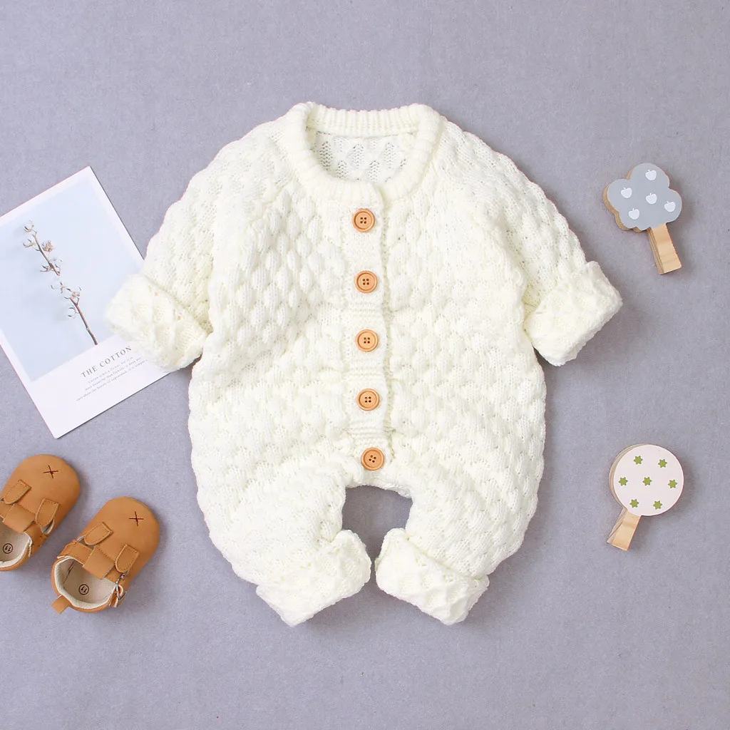 3M-2year Newborn Clothing Baby Boy Girl Winter Button Sweater Knitted Jumpsuit Romper Warm Outfits ropa recien nacido Toddler