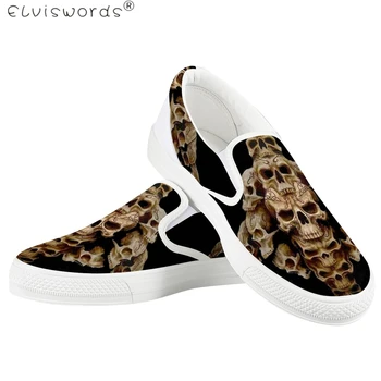 

ElVISWORDS New Men Flat Shoes White Classical Gothic Skull Printting Shoes Spring Walking Loafers Non-slip Male Rubber Sneakers