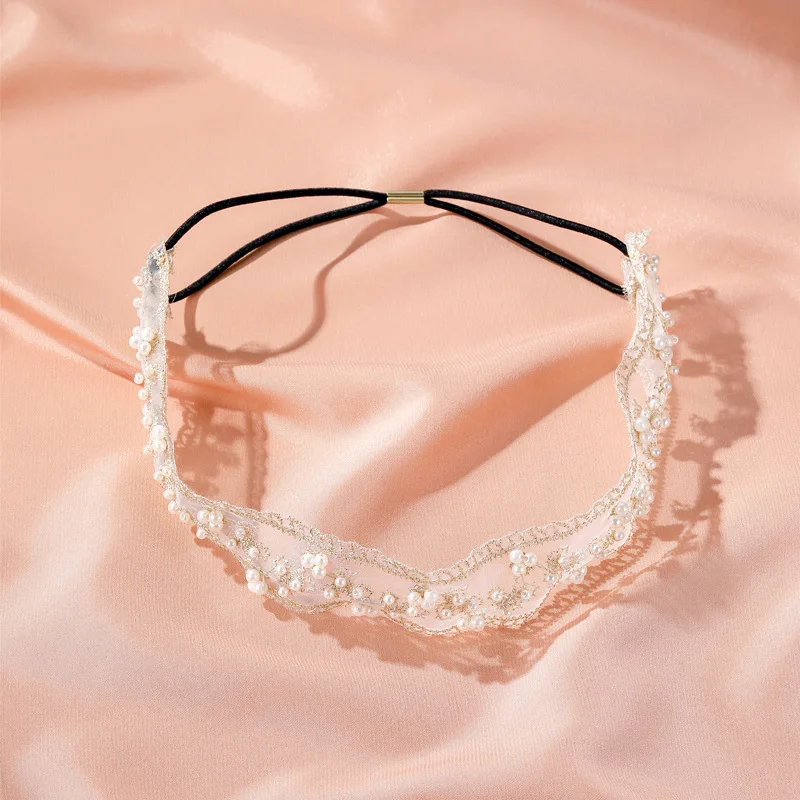Hair Accessory Hair Headdress Jewelry Accessories Sweety Lace Headbands For Women Girls Simple Fabric Elastic Hairband Charm Simulated Pearl Hair Accessories Wide Side Hairwear
