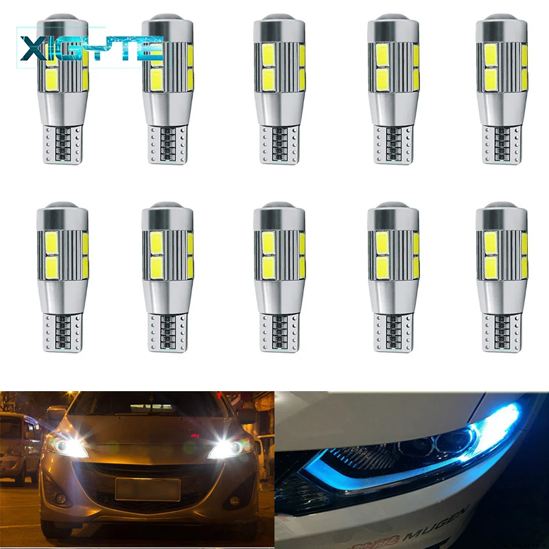 10pcs T10 10 SMD 5630 LED Projector Lens Auto Clearance Lamp W5W 501 5730 LED Car Marker Lamp Parking Bulb Canbus Error Free
