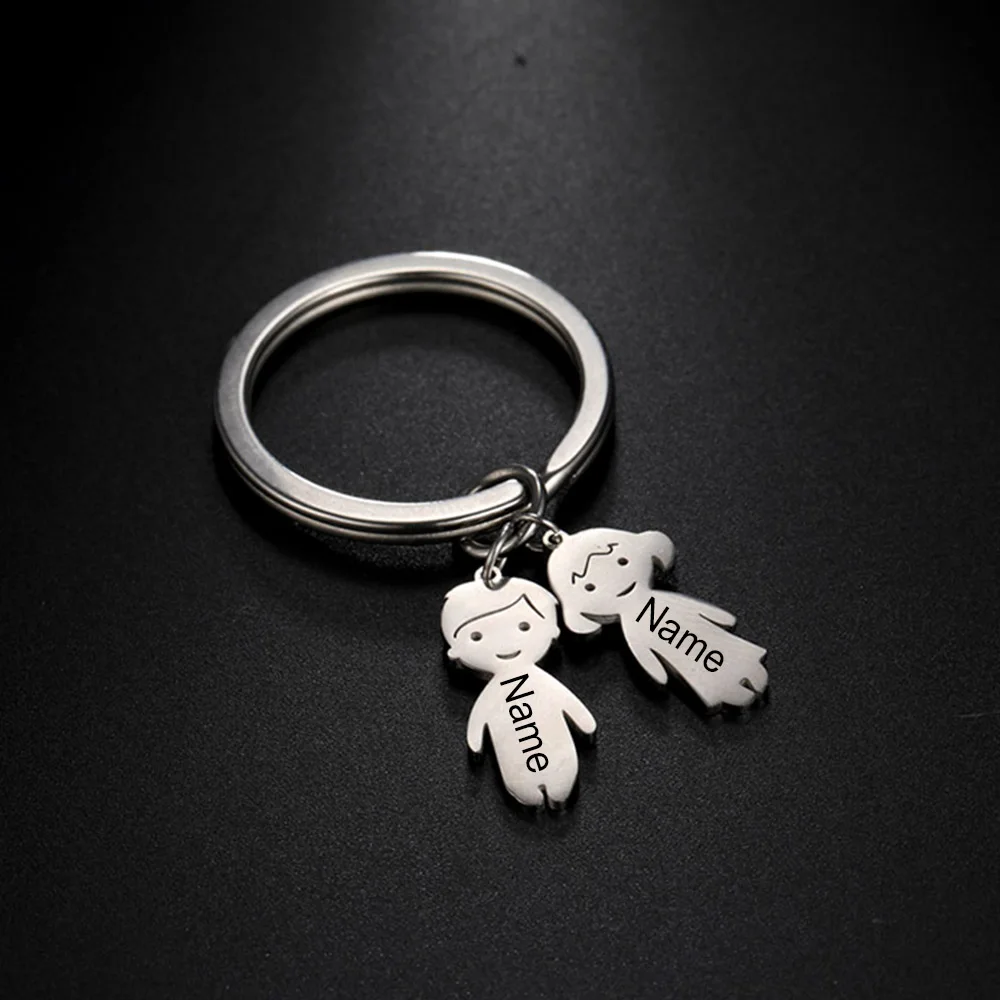 Lemegeton personalizado nombre de familia llavero mamá papá niño llavero para niña grabado acero inoxidable madre llavero para el padre